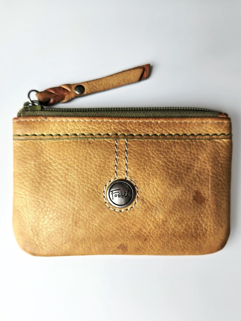 Fossil Vintage Leather Coin Purse Mini ID Wallet Boho Tan